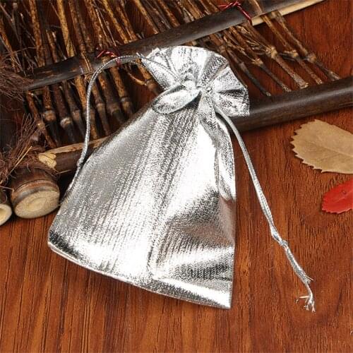 500pcs/lot Silver Plated Satin Gift Bag 7x9cm Small Jewelry Charms Packaging Bags Party Favor Candy Gift Bags Drawstring Pouches