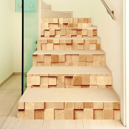 6Pcs/Set DIY Wood Cubic Decorative Stair Stickers Nordic Simple Waterproof Wall Stickers PVC Self-Adhesive Step Stickers