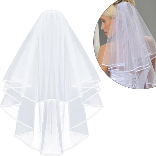 White Wedding Bridal Veil Tulle Bridal Veils with Comb Wedding Veils With Lace Ribbon Edge For Marriage Wedding Accessories