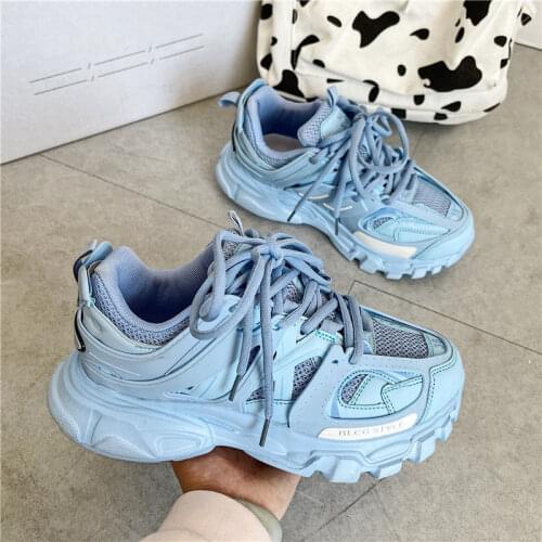 Brand Design Blue Color Women Sneakers 2021 Fashion New Womens Chunky Sneakers Lovely Pink Dad Shoes Trendy Girls Casual Shoes