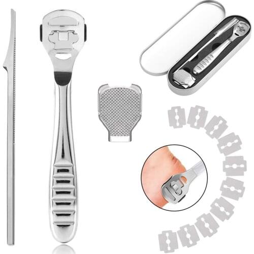 Foot Callus Shaver Heel Hard Skin Remover Hand Feet Pedicure Razor Tool Shavers Stainless Steel Handle 10 Blades Foot Care Tools