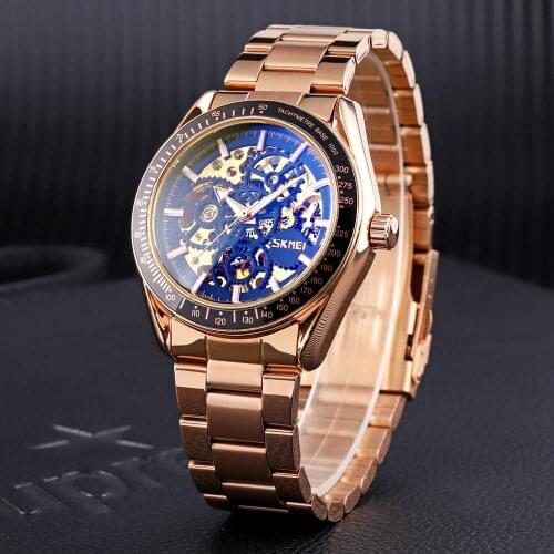 SKMEI Brand Luxury Automatic Watch Men Stainless Steel Mens Mechanical Watch Waterproof Business Wristwatch Mens Clock