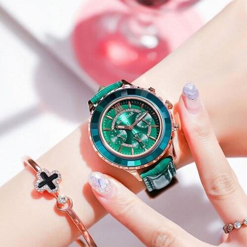 Luxury fashion casual gold women watches bracelet Womens Geneva Roman Numerals Faux Leather Analog Quartz Watch ASL