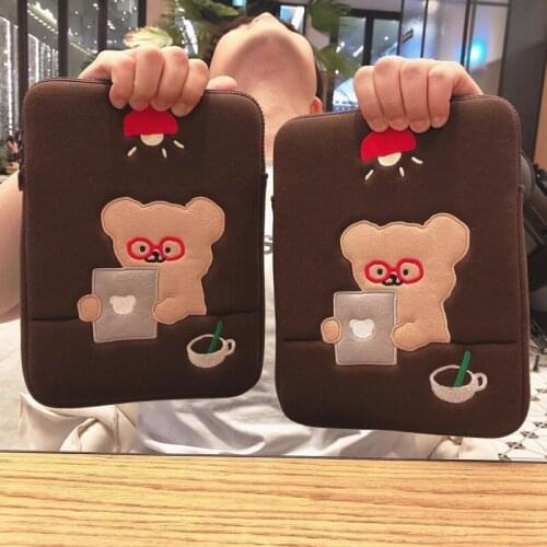 Embroidery Bear Tablet Case11 13 15Inch Ipad Protective Cover Soft Travel Business Mac Case Laptop Sleeve Case Ipad Storage Bag