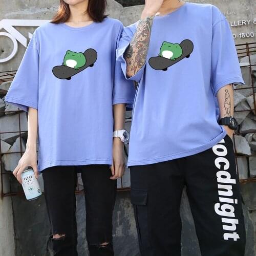 Cute Frog Skateboard Tshirt Oversize Cotton Harajuku Vintage Casual Sweatpants with Straps Fashion Korean Women Bottoms Pants