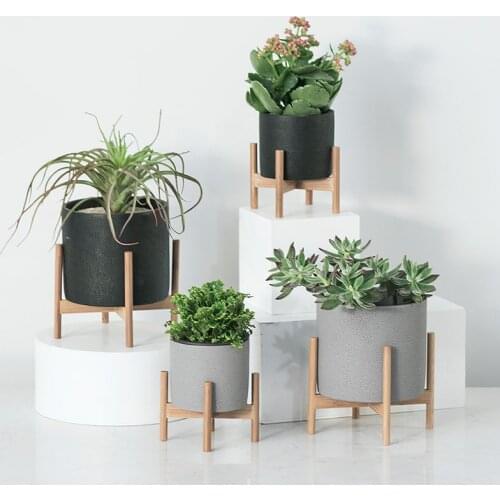 Flower Pot Nordic Desktop Solid Wood Flower Stand Cement Fleshy Flower Pots Creative Simple Living Room Balcony Assembly Cement