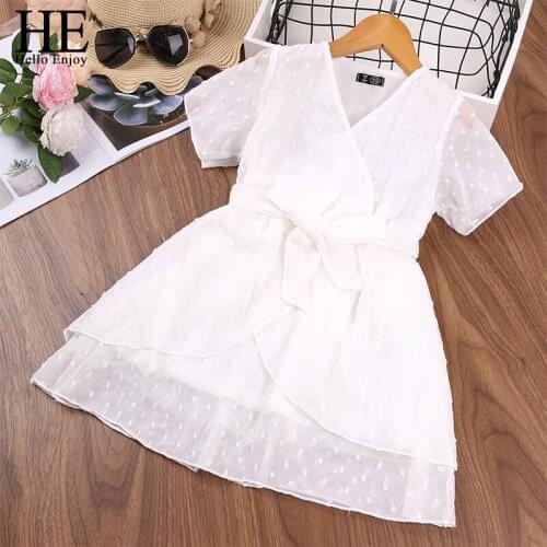 HE Hello Enjoy Summer Girls White Short Sleeve Dresses Elegant Kids Party for Girls Princess Dress Teens Clothes Kids Clothing