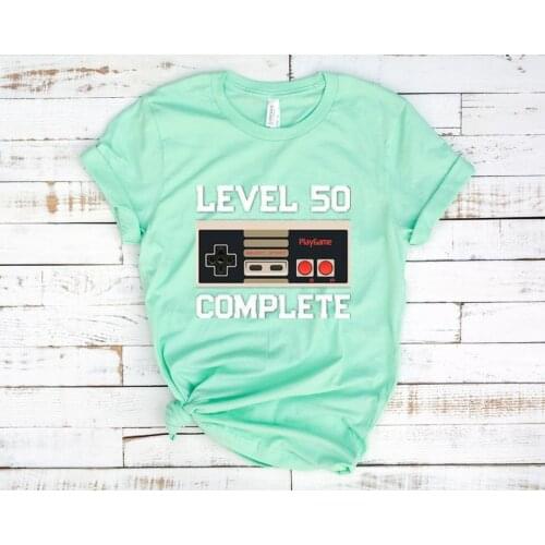 50th Birthday Level Complete Year Old Personalized TShir Achievement Unlocked Gamer Game Short Sleeve O Neck Female Clothing y2k