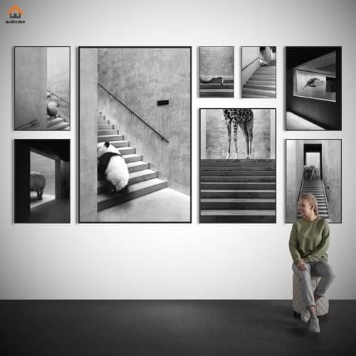 Black White Panda Giraffe Flamingo Zebra Posters and Prints Modern Canvas Painting Wall Art Picture Living Room Home Decoration