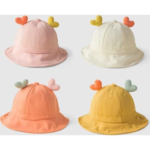 Korean Heart Candy Color Baby Bucket Spring Cartoon Hat for Girl Boy Cap Cute Girls Children Outdoor Fisherman Hats Panama Caps
