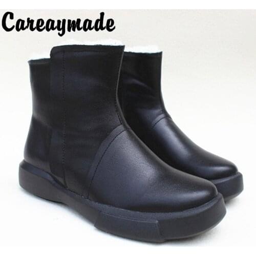 Careaymade-leather pure wool boots sheepskin fur warm big cotton boots, snowfield short boots, thick sole cowhide womens boots
