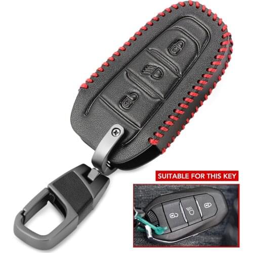 Leather car key fob case cover holder shell hood for Peugeot 308 408 508 2008 3008 4008 5008 3 button smart remote key case