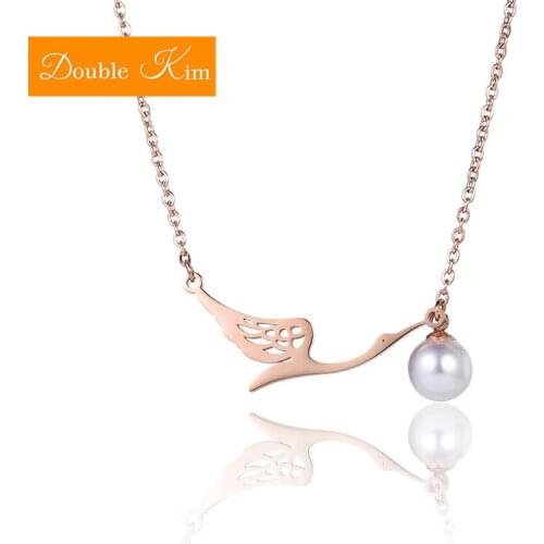 Swan Pearl Pendant Necklace Titanium Stainless Steel Inlaid Pearl Chain Necklace Fashion Trendy Women Jewelry Gift Dropshipping