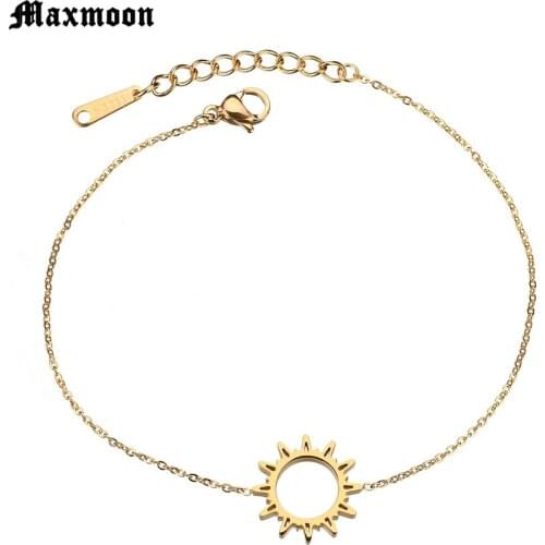 Maxmoon Sun Flower Pendant Bracelet Stainless Steel Simple Charm Bracelets for Girls Gift Pulseira Feminina