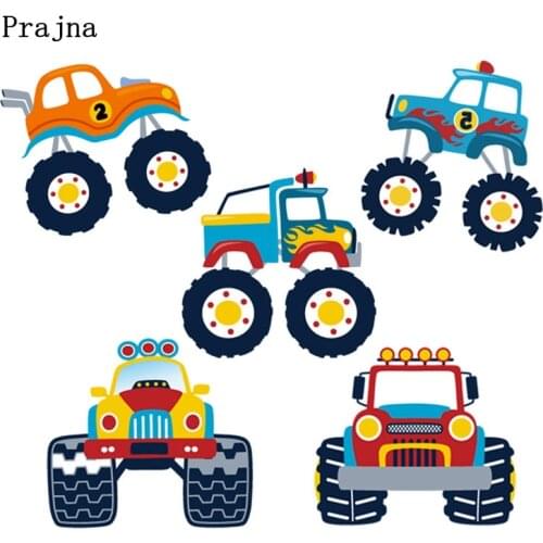 Cartoon Car Patches Heat Thermal Transfer For Kids Clothes DIY Fahion Applique Iron-On Transfer For Clothing Stickers Print