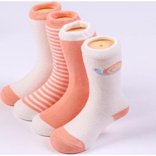 Baby socks Spring Autumn baby girls boys floor-socks Combed cotton Four pairs long tube Jacquard 0-1-3 years old baby