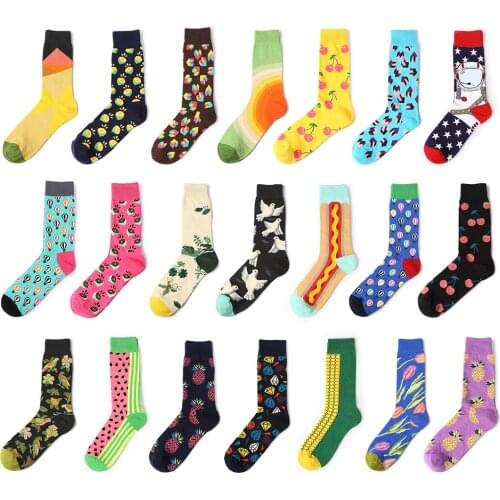 1 Pair Art Socks New Men Women Cotton Socks Couple Funny Socks Flower Bird Long Colorful Socks EUR39-44