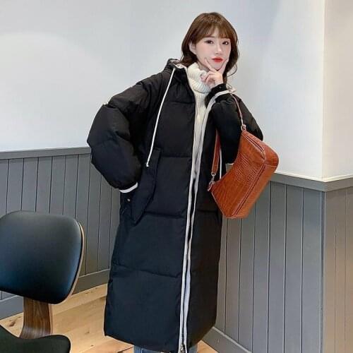 New Woman Padded Jacket Hooded Winter Thickening Warm Long Jacket Coat Female Korean Version Loose Mid-length Down Padded Jacket
