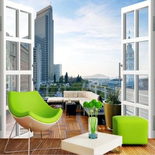 Wallpapers YOUMAN Custom Wallpaper 3D Stereoscopic Embossed Blue City Balcony Landscape Modern Wall Mural Wallpaper Desktop