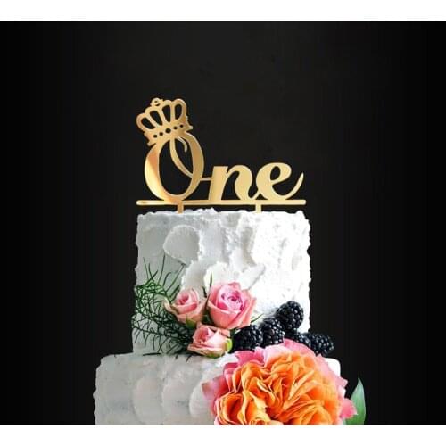 One Cake Topper Happy 1st Birthday - Wild One Crown Gold Happy Birthday Baby Boy and Girl Party Decorations