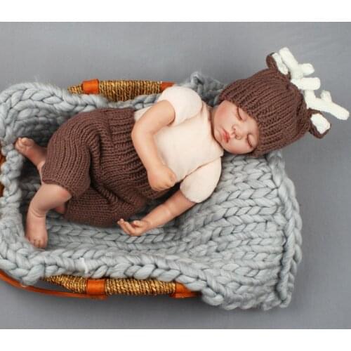 Deer Design Newborn Baby Photography Props Crochet Knit Baby Animal Costume Newborn Hat with Pants 0-3M H247