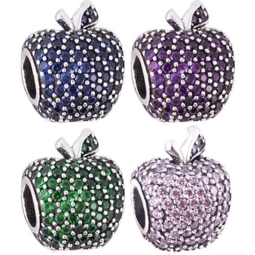 Wholesale Price Fit Charm bracelet silver pave balls Zirconia 925 silver Apple charm jewelry DIY Wholesale beads Jewelry Making