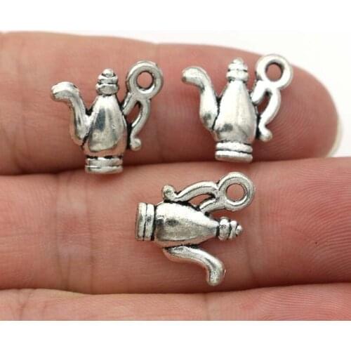 JAKONGO Antique Silver Plated Teapot Charms for Jewelry Making Bracelet Findings DIY Accessories 16x15mm 10pcs/lot