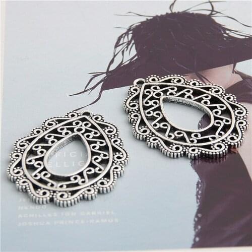 5Pcs Silver Color Raindrop Shaped Charms Making Women Earrings Pendant Handmade Necklacaces Jewelry Supplies 40X32mm A3024