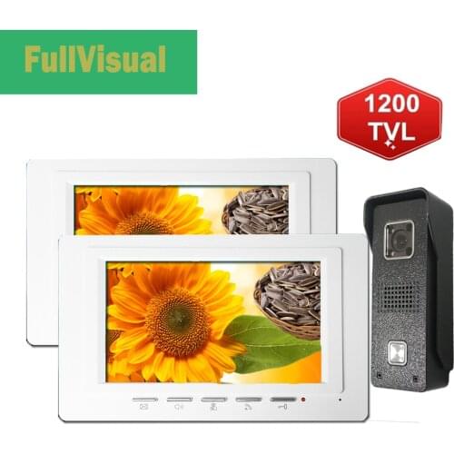Fullvisual Video Door Phone 2 Monitors Wired 7 Inch Home Intercom Door Access Control Kit Unlock Black/White Doorbell 1200TVL