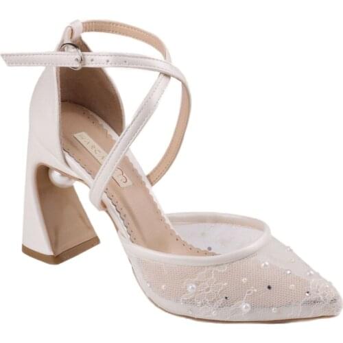Sale White Queen Bride Wedding Shoes Fashion White Shoes Woman Ankle Strap Party Dress Sandals Toe High Heels Pumps Female