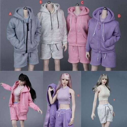 In Stock 1/6 Scale Sexy Cool Fashion Sports Style Hooded Sweater Vest Shorts Three-piece Suit Clothes Set Model for 12'' Body
