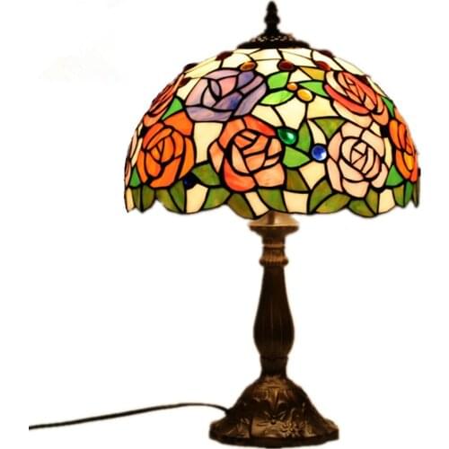 Tiffany Lamp Series Living Room Bedroom Bedside Restaurant Bar Table Romantic Rose LED Table Lamp E27 AC110V 220V