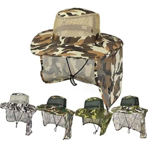 Outdoor Fishing Hat Wide Brim Man Breathable Mesh Fishing Cap Beach Hats Camouflage Sun UV Protection Shade Hat