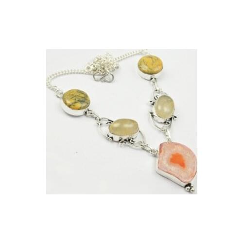 Solar Quarts & Goldan Rutile & Howlite Necklace Silver Overlay over Copper, 49.5 cm, N2347