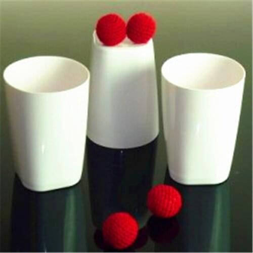 Three Cups and Three Balls,Chop Cup Set(Porcelain White,Plastic) Magic Tricks For Magician Appearing/Vanishing Close Up Illusion