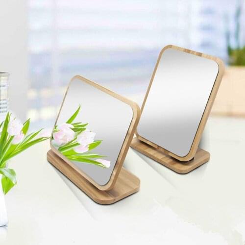 High Quality Square Fold Woodiness Mirror NEW 1pcs Wooden Desk Type Cosmetic Makeup Mirrors Mirror For Cosmetic Bedroom Bathroom