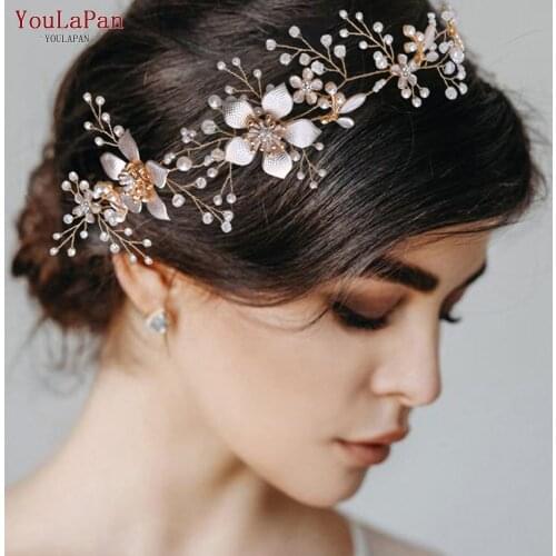 YouLaPan HP357 Alloy Flower Wedding Headband Rhinestones White Organza Bridal Tiara Women Hair Jewelry Fashion Bridal Hair Piece