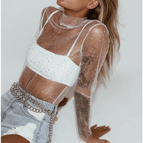 Women Fashion Sexy Sheer T Shirt Mesh Top Transparent Tops