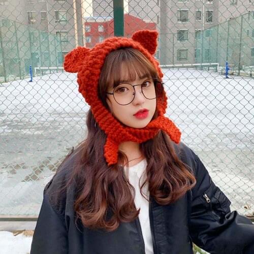 Women Cat Ears Hat Crochet Knitted Hat Costume Beanie Hats Cap Women Gift Girls Cute Wool Hat Photography Prop Party