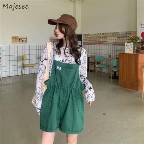 Rompers Women New Arrival All-match Summer Thin Bandage Green Fashion Harajuku Casual Students Shirring Vintage Breathable Mujer