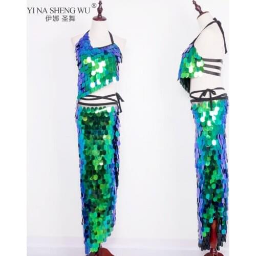 Women Belly Dance Costume 2pcs Set Sequins Bra/Top Hip Scarf Skirt Sexy Bra And Scarf Performance Clothing Bellydance Wear New