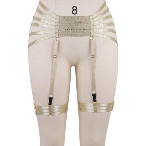 BODY HARNESS Garter Belt Gold Color Removable Clip Stockings Goth Sexy Lingerie Bondage Harness Women Body Belt Wedding Garter