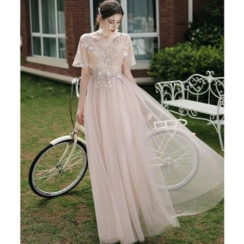 6 Styles A-Line Evening Party Dress Pink Vestido de Fiesta Elegant Long Dress Robe de Soiree Formal Prom Dress TS-001