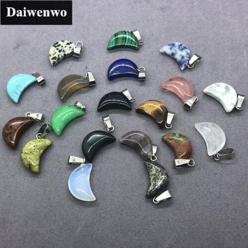 Natural Stone Moon Pendant DIY for Earring Necklace Rubyzoisite Poppy Jasper