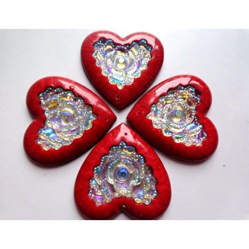 2017 New fashion style red sew on Resin rhinestones heart shape 35mm flatback 2 holes gem stone crystal 20pcs/bag