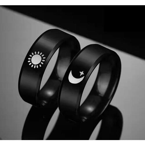 2021 Simple Moon Sun Couple Rings for Lovers Black Stainless Steel Women Men Wedding Ring Valentines Day Gifts A Drop Shipping
