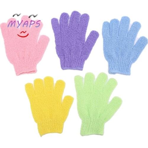 5pcs Body Scrubber Glove Random Color Practical Shower Bath Gloves Exfoliating Wash Skin Spa Massage Scrub