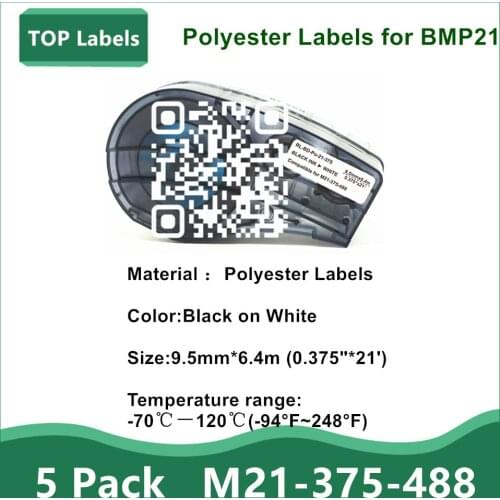 5Pack BMP21 Label M21-375-488 Polyester Labels Cartridge for BMP21-PLUS,BMP21 LAB,IDPAL LABPAL Printer general laboratory 0.375"