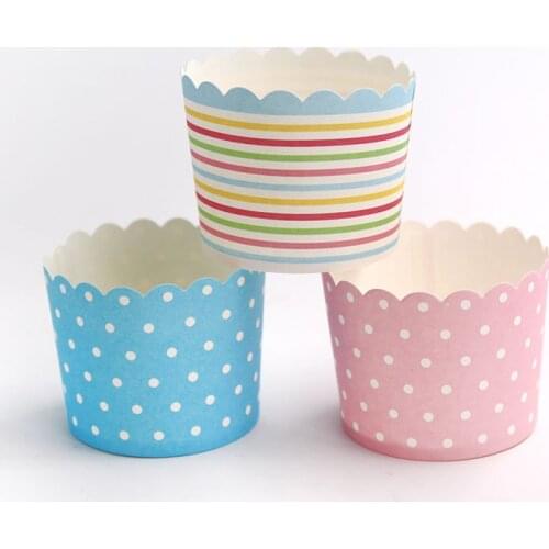 50pcs Pink Blue Dot CakeCup Wapper Party Cake Topper happy birthday Cake Topper Adult favors Cupcake Paper Supplies