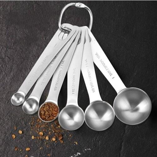 6pcs/set 430/403 Stainless Steel Kitchen Cook Teaspoon Scoop Measuring Spoons Cups Measuring Cooking Seasoning Tools E11564
